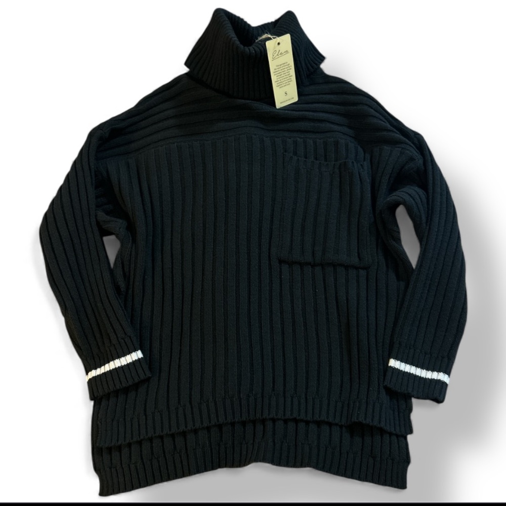 NWT Elan Ribbed Turtleneck Black Tunic Sweater Size Small - Picture 2 of 13